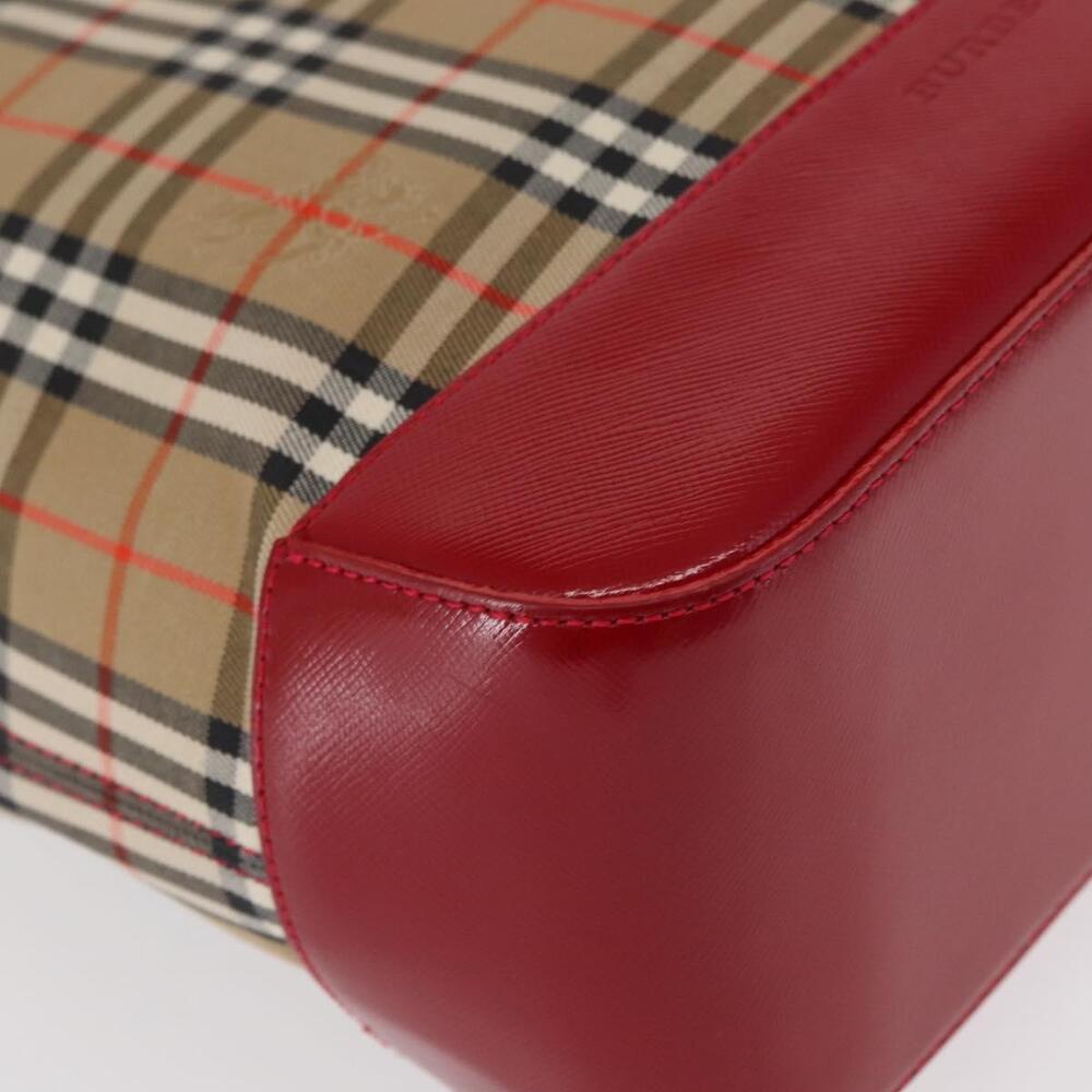 BURBERRY Nova Check Tote Bag Canvas Leather Beige Red gold Auth gh1367 - Picture 9 of 16